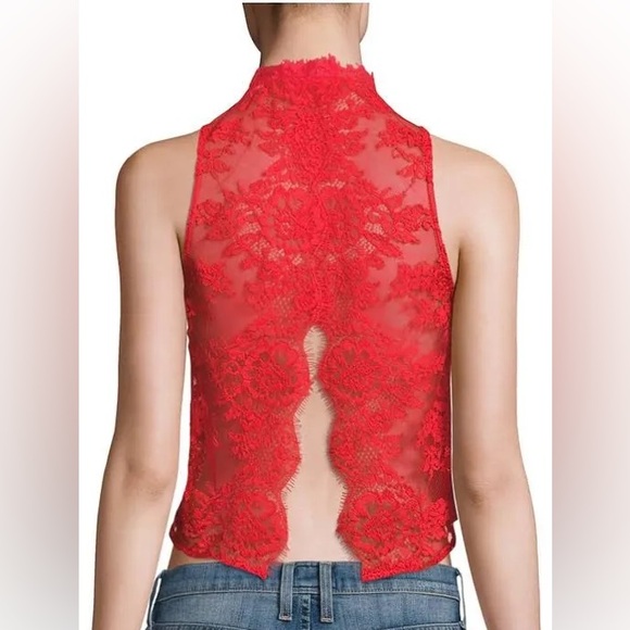 Free People Sleeveless Blouse Red Lace Open Back Women’s Size Medium - Picture 2 of 8